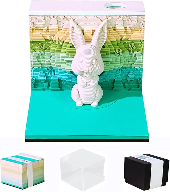 3D Time Piece Calendar 2026 3D Tear Away Art Memo Pad Notepad Desk Calendar with Light,3D Art Calendar Desktop Decoration Gift for Christmas (Auspicious Rabbit)