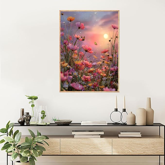 NWQZBYHT Diamond Art Kits for Adults,Wild Flowers 5D Diamond Painting Kits for Beginner,DIY Round Diamond Dots Flowers Gem Art for Adults, Paint by Diamonds Pictures Crafts Home Decor 12x16 Inch