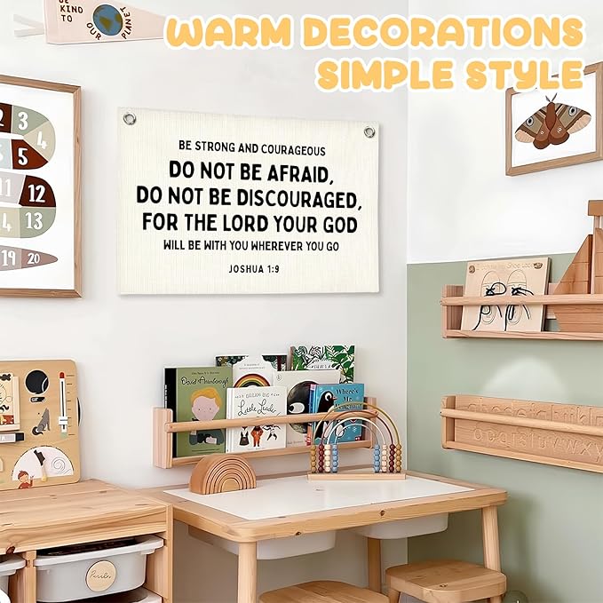 Christian Wall Decor Canvas Banner,Bible Verse Wall Hanging Motivational Wall Hanging Banner Flag Decor for Nursery Kids Room Bedroom Playroom Classroom Homeschool, 30x20 Inch