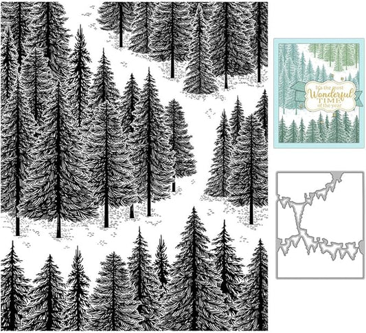 Forest Pine Trees Stamps and Cutting Dies for Card Making DIY Transparent Silicone Clear Stamp and Metal Die Cuts Sets for Scrapbooking Paper Greeting Cards Decor Seals Craft Supplies
