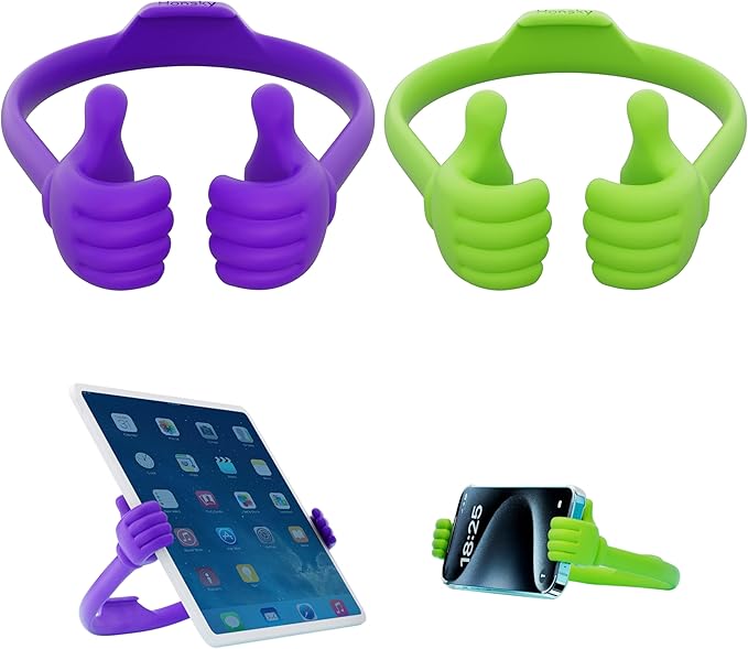 Honsky Adjustable Tablet Stand, Portable Phone Holder for Desk Bed - Multi-Angle Drawing Stand Compatible with All Tablets (Purple & Green)