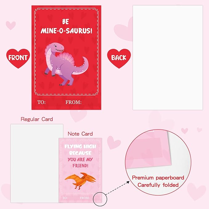 TICIAGA 24 Set Valentine's Day Dinosaurs Greeting Cards with Envelop Cartoon Dino Fill in Blank Sticker for Kids T-Riffic Notecard Exchange Gifts for Boys and Girls School Classroom Party Favors