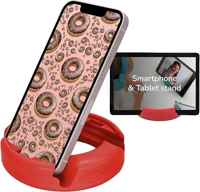 GoDonut – Phone Stand Original – Cell Phone Holder + Tablet Stand Desk Organizer – Compatible with Tablet, iPhone 17 16 15 14 Pro Max, Android & Most Smartphones - Red