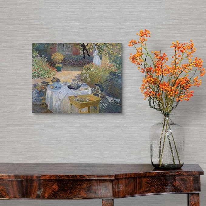 CANVAS ON DEMAND The Luncheon Monet's Garden At Argenteuil, C,1873 Canvas Wall Art Print by Claude Monet, Impressionism, Traditional, Home Decor, Woman Floral, Artwork,14" x11in