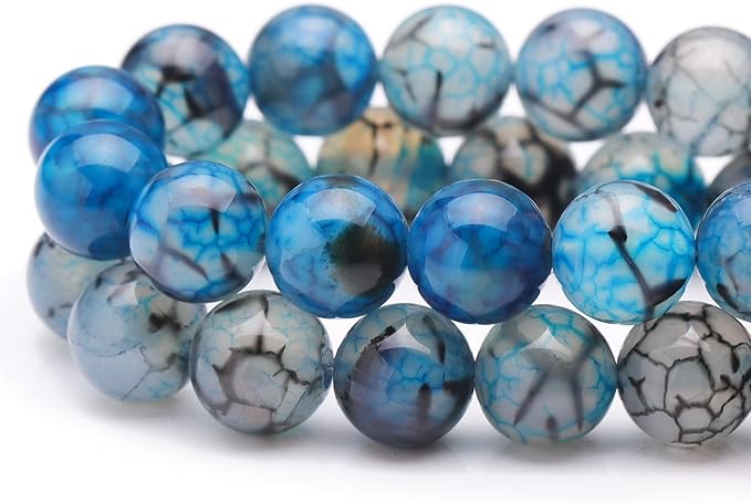 Youngbling Natural Gemstone Beads for Jewelry Making,8mm Dragon Vein Agate Polished Round Smooth Stone Beads for Bracelet Necklace 15 Inch