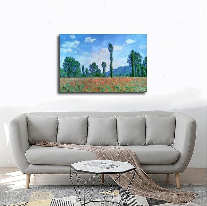 CFIOZYOS 40+ Monet Famous Print Posters Poppy Field in Giverny by Claude Monet Impressionism Canvas Poster Bedroom Decor Print Sports Landscape Office Room Decor Gift Frame 24×36inch(60×90cm)