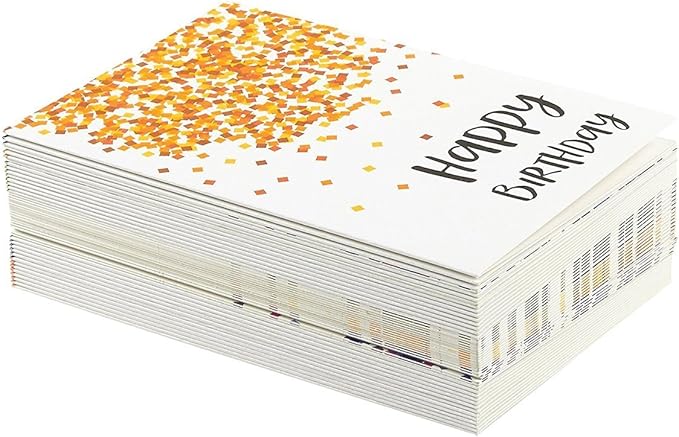 Birthday Greeting Cards - 4 x 6-Inch, 48-Pack, Multicolor Confetti Design - Blank Inside with Envelopes for Party & Business