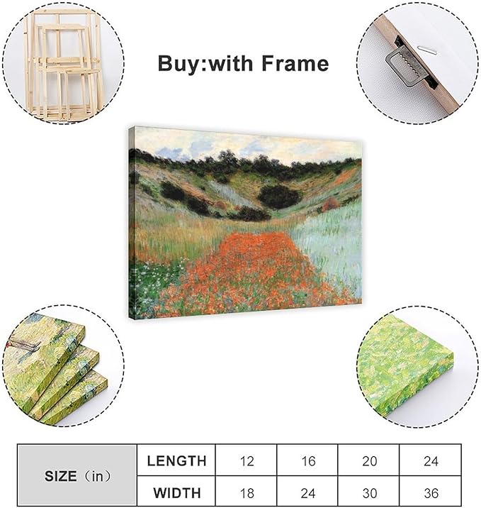 40+ Monet Famous Print Posters Poppy Field in A Hollow near Giverny by Claude Monet Impressionism Canvas Art Poster And Wall Art Picture Print Modern Family Bedroom Decor Posters Frame 24×36inch(60×90