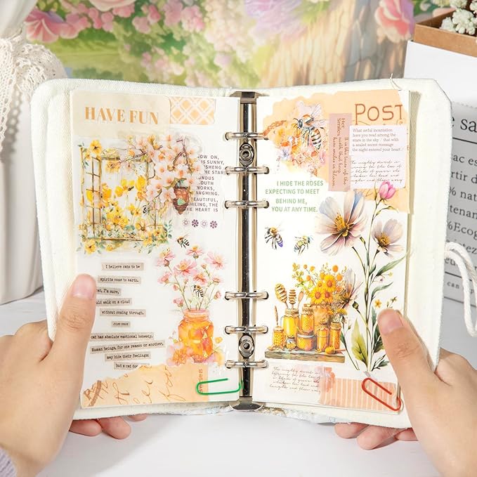 Scrapbook Bee Stickers for Journaling Supplies,60pcs Honeybee Garden Stickers in PET,Nature Sticker for Junk Journal Supplies,Scrapbooking,Planner,Photo Frame,DIY Craft,Calendar(Honey Garden)