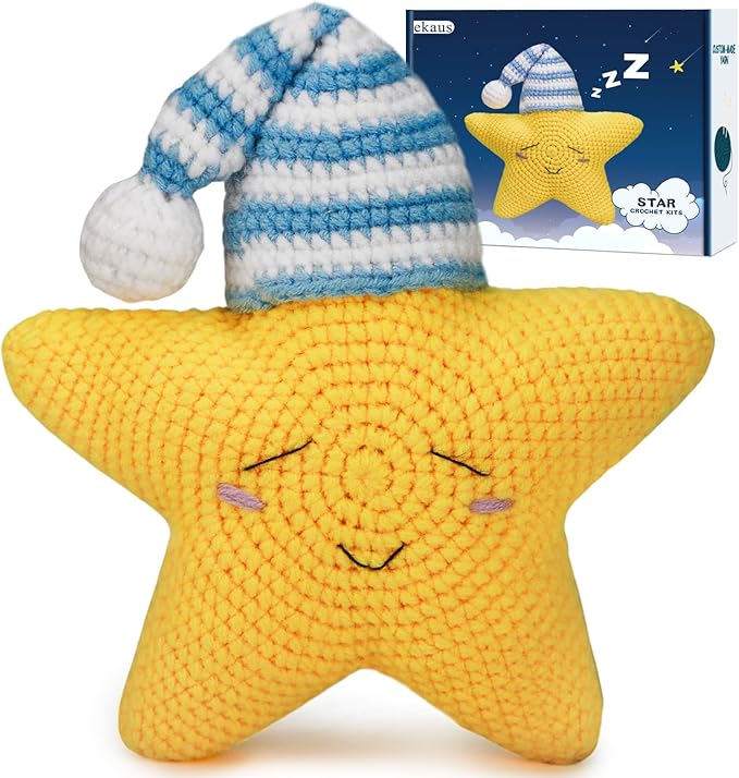 ekaus Crochet Kit for Beginners, Crochet Kit with Step-by-Step Video Tutorials, Crochet DIY Knitting Supplies for Adults, Crochet Star(45%+ Yarn)