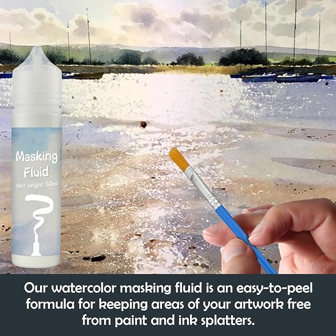 120ml Blue&White Masking Fluid for Watercolor Painting Kit, Fast Drying Easy Peel Use, Watercolor Masking Fluid Prevent staining Keeps Areas Colorless