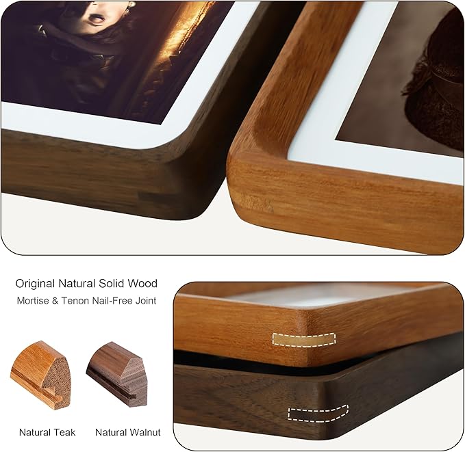 8x10 Picture Frame Natural Teak Wood with Mat for 5x7, Original Natural Solid Wood 8 by 10 Photo Frames with Tempered Glass Cover for Wall and Tabletop Display