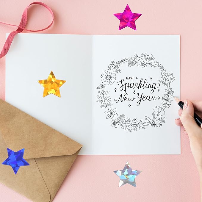 2000 PCS Holographic Star Stickers, Self Adhesive Metallic Glitter Foil Stickers Reflective Star Sticker, Ideal for Student Planners and Classroom Supplies, classroom reward stickers, Each Measures 1”