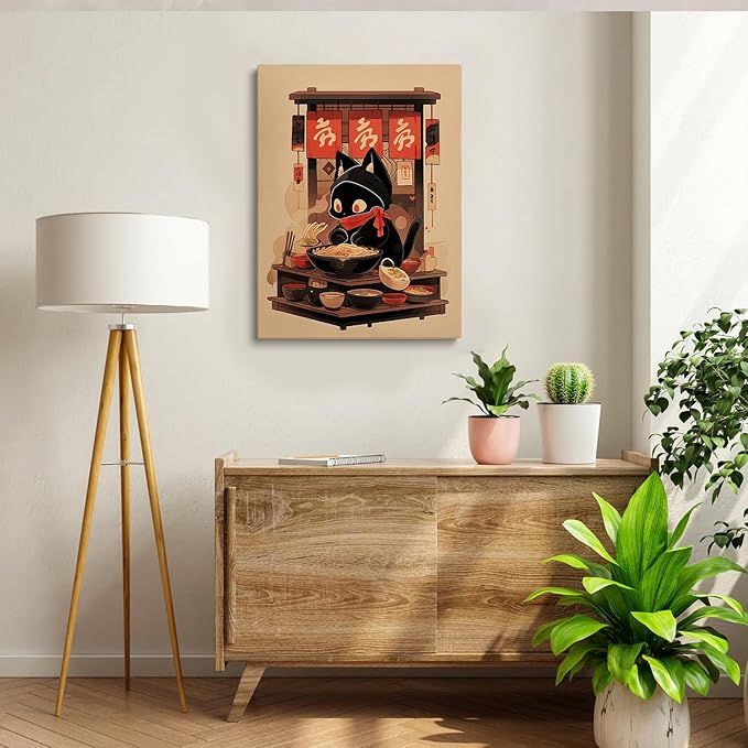 Ramen Shop Cat Poster,Noodle Black Cat Poster,Vintage Ramen Print,Lucky Cat Print,Tokyo Print,Funny Cat Shop Owner Art,Edo Period,Kitchen Wall Decor20x30Unframed