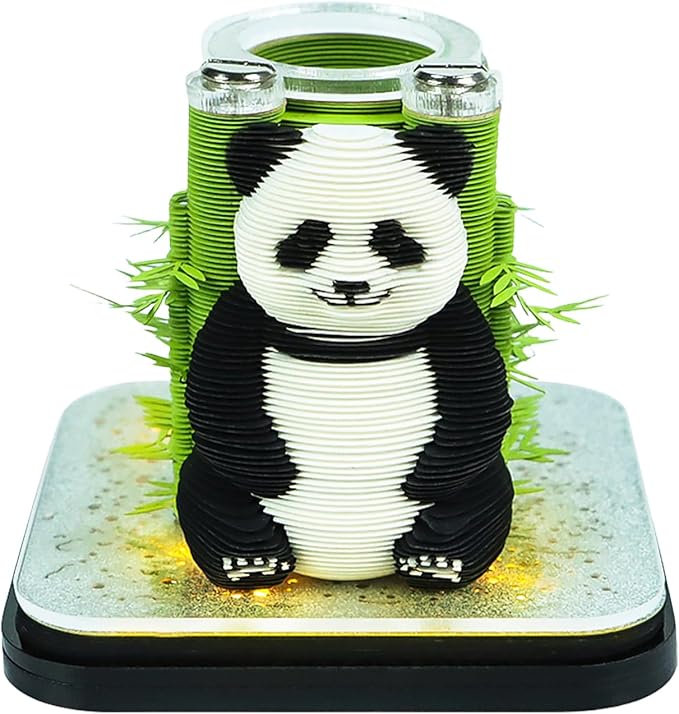 3D Time Piece Calendar 2026 3D Tear Away Art Memo Pad Notepad Desk Calendar with Light,3D Art Calendar Desktop Decoration Gift for Christmas (Leisurely Panda)