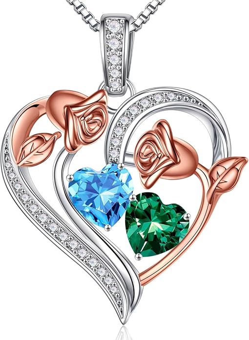 Iefil Christmas Gifts for Women Wife - 925 Sterling Silver Rose Heart Necklace, Stocking Stuffers for Women, Anniversary Birthday Gifts for Wife Girlfriend Mom