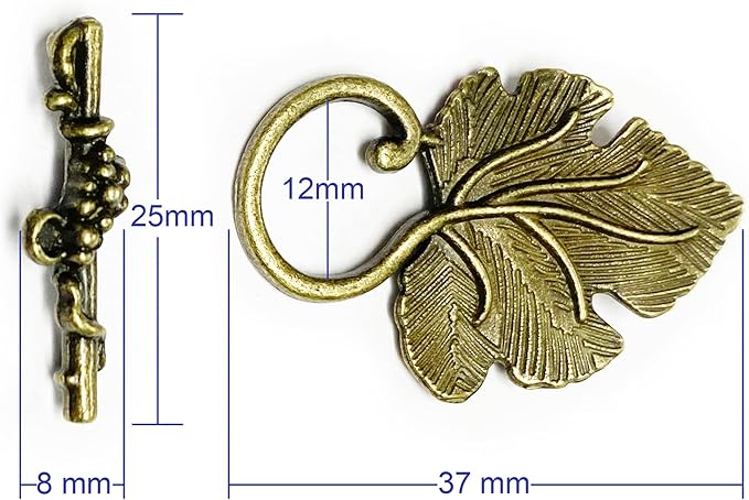 Brass Heavy Duty Jewelry Clasps Grape Leaves Clasp Toggle Findings Jewelry Making 16 Set