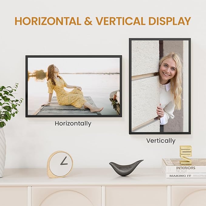 9x14 Aluminum Metal Picture Frame,Tempered Glass Black Photo Frame 9x14 for Family Photo,Posters,Art,Document to Wall Mount Horizontally or Vertically