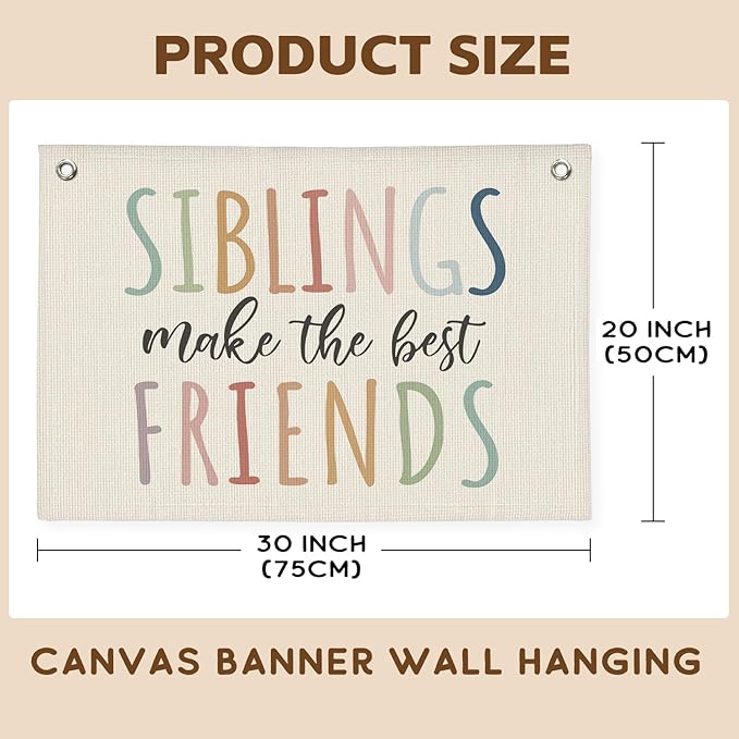 Playroom Wall Decor, Siblings Make The Best Friends, Canvas Banner Wall Hanging Banner Flag Decor for Nursery Classroom Playroom Kids Room