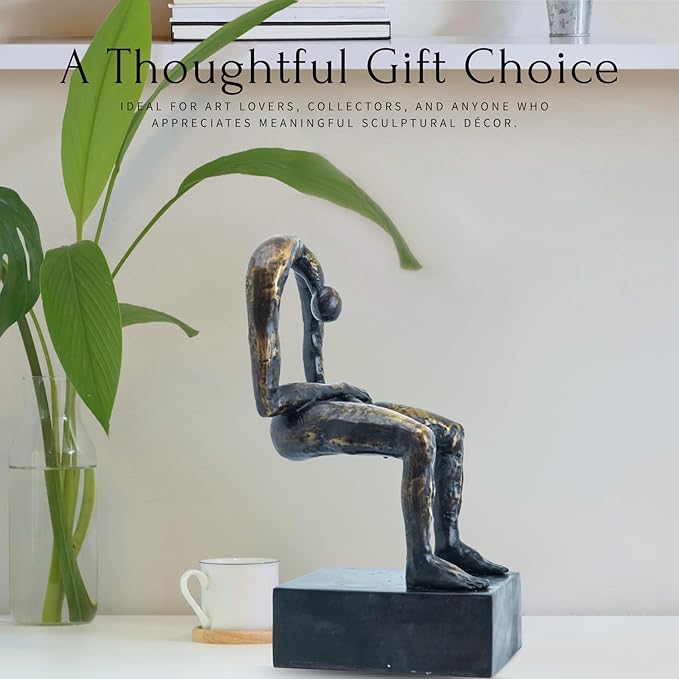 R REALONG Melancholy Remembrance Sculpture – Bronze Black Lost-Wax Solid Bronze Statue, Handcrafted Hot-Cast Memorial Figurine, 6.1"x5.1"x12.6", Emotional Minimalist Art for Honoring Loved Ones