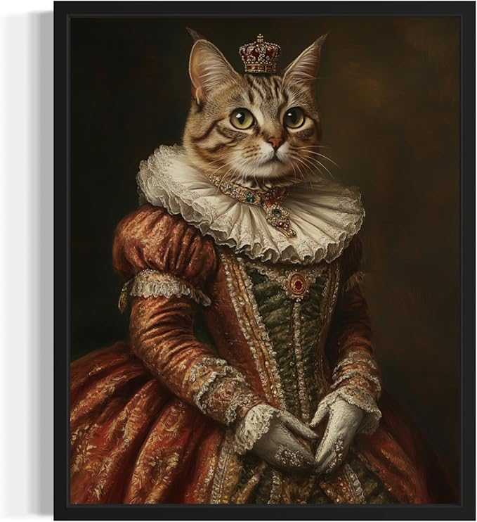 Medieval Cat Art Poster Print, Cat Kitten Painting Humor Portrait Pet Artwork Decor Gallery A8 (Medieval Cat, 8 x 10 inches, Unframed)