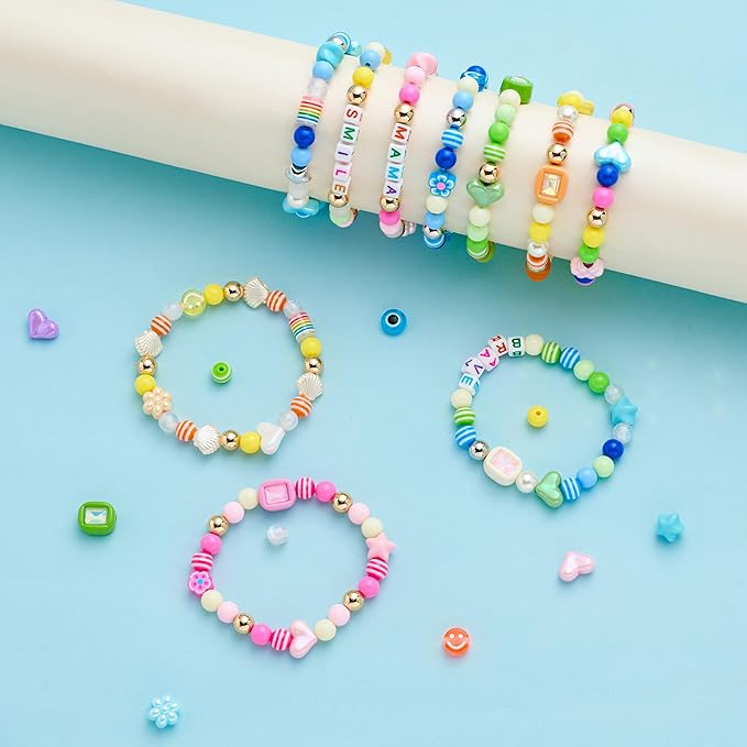 594PCS Bead Bracelet Making Kit for Kids,Colorful Pony Beads Pearl Shell Flower Evil Eyes Star Carft Friendship Bracelet Necklace Jewelry Making Supplies Kit Gifts for Boys Girls Women