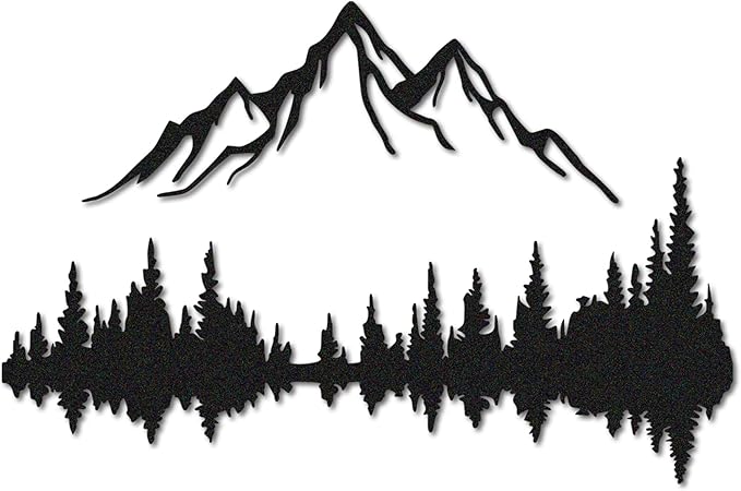 Metal Wall Art - Mountain & Forest Metal Wall Decor - Large Wall Sculpture for Rustic Home Living Room Bedroom Indoor/Outdoor (Black, 23.6'' x 15.7'' / 60 x 40 cm)