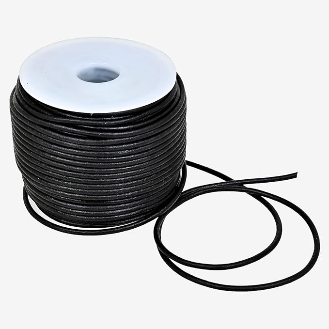 GENIQUE Real/Genuine Round Leather String Cord for Necklace, Bracelets, Jewellery, Braiding (1.5mm, Black Distressed)