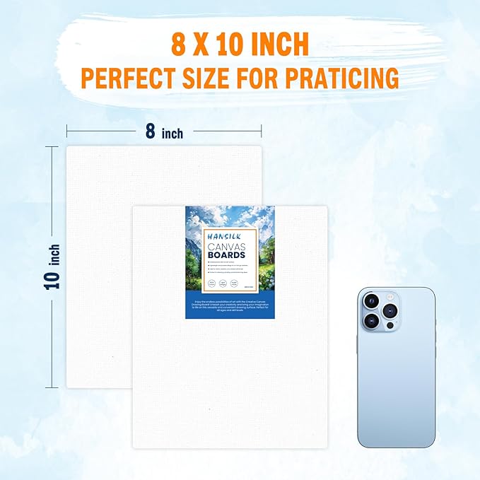 Canvas Boards for Painting 8X10-100% Cotton 10 Pack Canvas Panels for Acrylic, Oil, and Watercolor - Ideal for Artists and Hobbyists