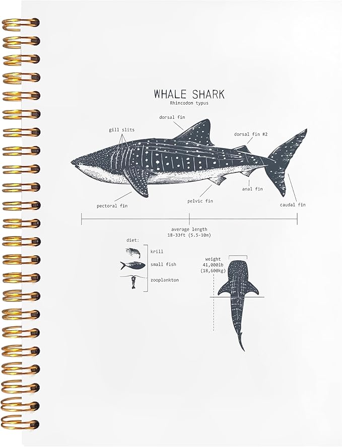 Whale Shark Notebook Journal for Note Taking, Marine Biology Gifts, Ocean Animal Beach Spiral Notebook, Ocean Themed Gifts, 5.5x8.3 Inch
