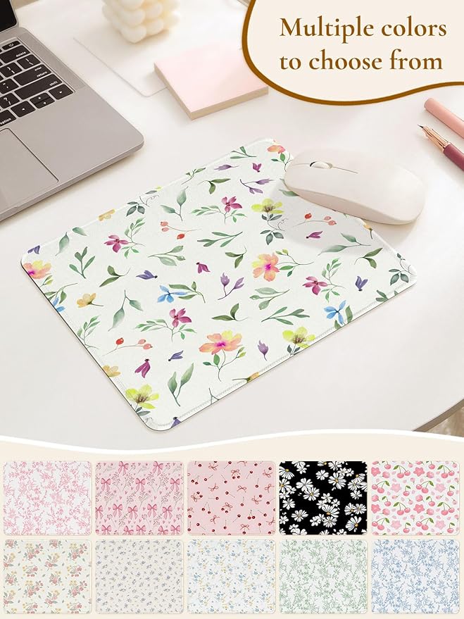 Colorful Cute Flowers Mouse Pad, Waterproof Aesthetics Leaf Mouse Pads Design, Non-Slip Rubber Base Computer Simple Funny Mousepad,Small Mouse Mat Desk Accessories Office Supplies