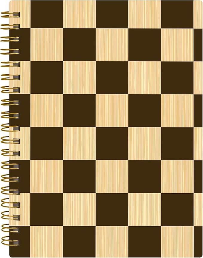 Spiral Journal Notebook,A5 Hardcover Lined Journals for Women 6 x 8.3 in,60 Sheets 120 Pages Thick Paper,Cute College Ruled Writing Notebook for Office Work School(Brown Chess Board Plaid)