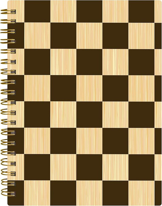 Spiral Journal Notebook,A5 Hardcover Lined Journals for Women 6 x 8.3 in,60 Sheets 120 Pages Thick Paper,Cute College Ruled Writing Notebook for Office Work School(Brown Chess Board Plaid)