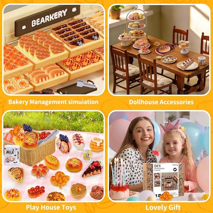 Cute Clay Craft for Girls Teens Adults ，Air Dry Clay Kit DIY Mini Food Bread Set for Dollhouse Play Food Toys Pretend Kitchen Stores Accessories Birthday Valentine Gifts Party Favors