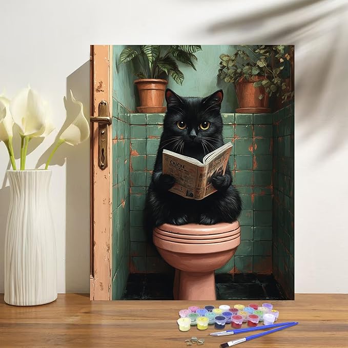 obterie Black Cat Paint by Numbers Kit for Adults Beginner Animals Oil Painting Kit Adult Paint by Number Kits on Canvas DIY Painting for Beginners Art by Numbers for Gifts Home Wall Decor 16x20 Inch