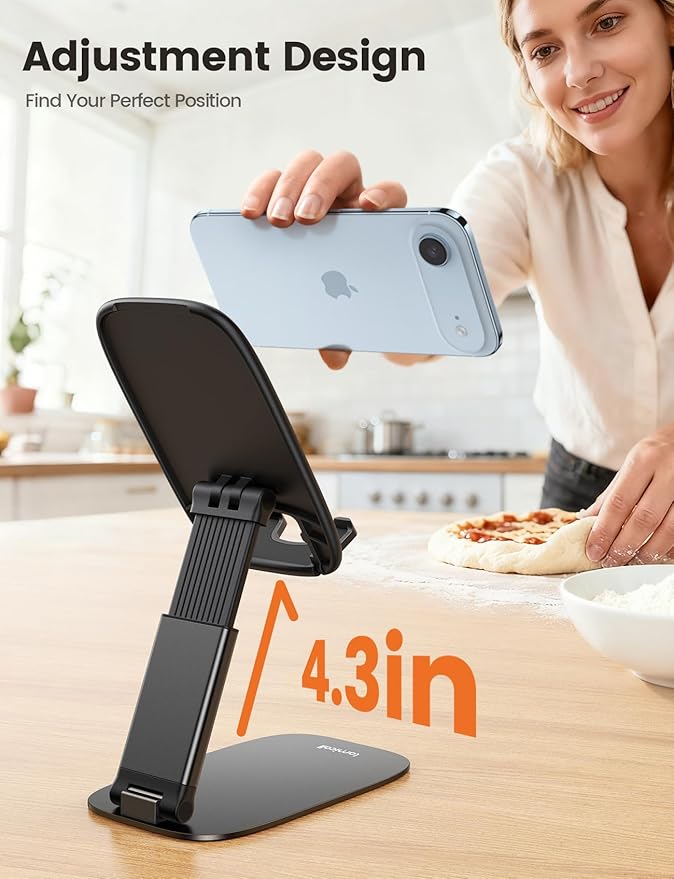 Lamicall Ultra-Thin Cell Phone Stand for Desk - [Height Adjustable] Foldable Desktop Phone Holder, Portable Mobile Stand, Office Desk Accessories for iPhone 17 16 15 14 13 Pro Max Air, Galaxy S25, S24