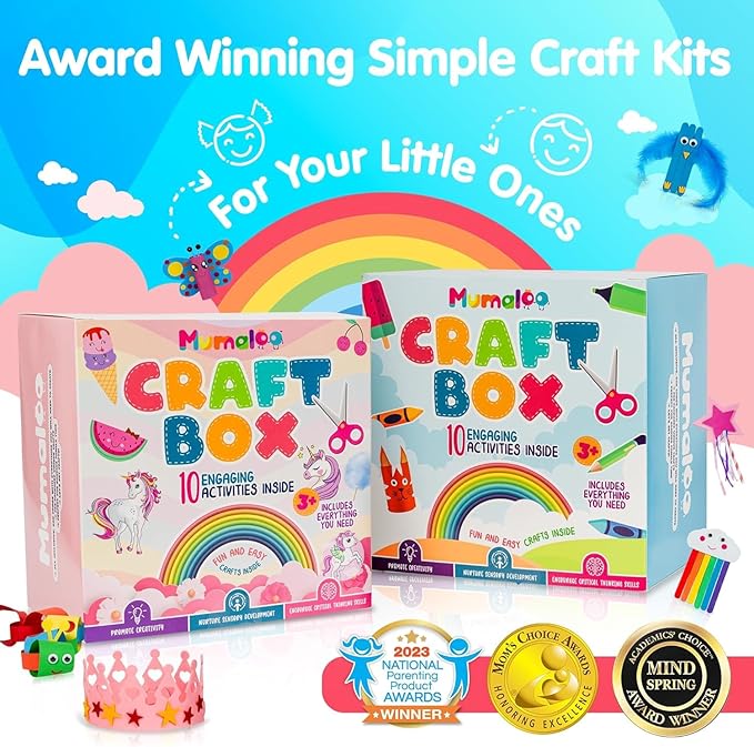 Craft Box for Kids - 10 Creative Arts and Crafts for Kids Ages 4-8, Fun, No Mess Educational Preschool & Homeschool Art Projects, Toddler Crafts Kit Supplies, Christmas Gift for Girls and Boys