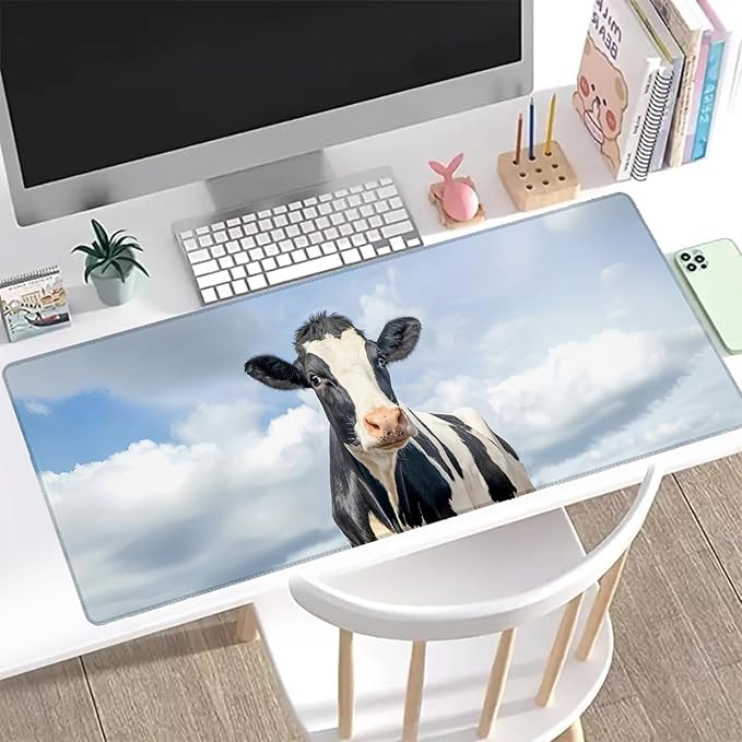 Cow Gaming Mouse Pad, Office Desk Mat, Anti-Slip Rubber Base Cool Aesthetic Mouse Pads for Computer Laptop Keyboard School Home Desktop Gamer Home Accessories Decor 31.5" x 11.8"