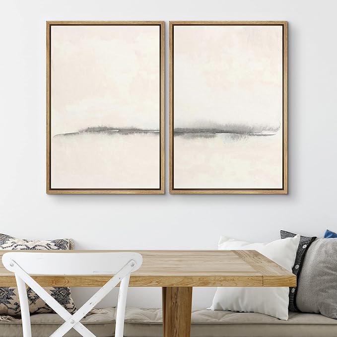 SIGNWIN Framed Canvas Print Wall Art Set Grunge Pastel Paint Stroke Landscape Abstract Shapes Illustration Art Minimalism Decorative Nordic for Living Room, Bedroom, Office - 24"x36"x2 Natural