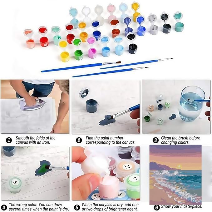 BYGFHLYW Paint by Numbers Kit for Adults Beginners, Seaside Beach Landscape Easy Adult Paint by Number Kits On Canvas, DIY Acrylic Oil Painting Kits for Home Wall Decor 16x20Inch