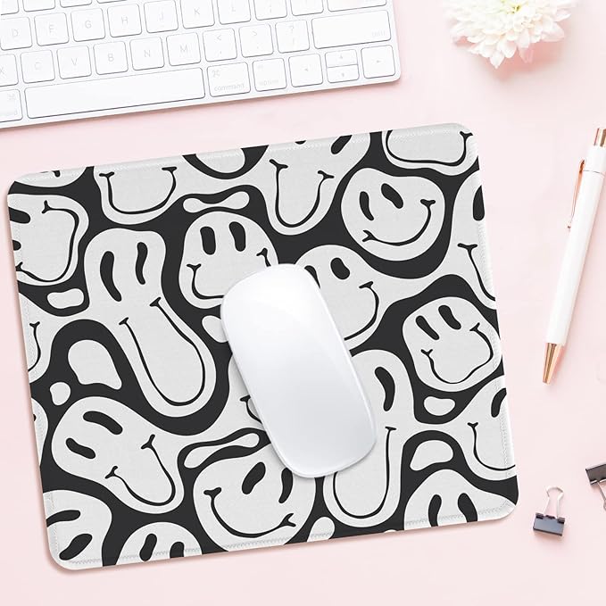 Seorsok Square Mouse Pad Cute Retro Smiley Hippie,Office Home Personalized Premium-Textured Mouse Mat Design,Waterproof Mousepad,Non-Slip Rubber Base Computer Mouse Pads for Wireless Mouse