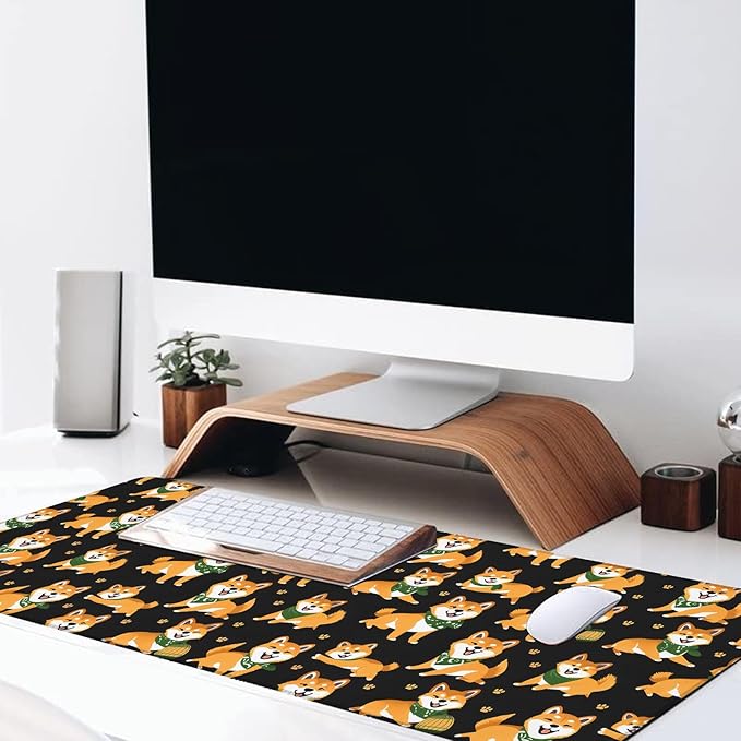 Shiba Inu Large Gaming Desk Mat,Rubber Non-Slip Cute Playful Puppy Dog Mouse Pad,31.5x11.8x0.12in Extended Pet Mousepad,Game Lover Mice Pads Gifts,Office Home Deskmat Decor