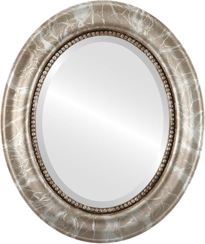 OVALCREST Oval Beveled Wall Mirror for Home Decor - Heritage Style - Champagne Silver - 21x25 Outside Dimensions