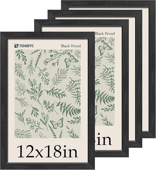Picture Frame 4 Pack - Solid Wood Poster Photo Frame - Woodgrain Series - Room, Office, Gallery, Studio Display - Wall Hanging