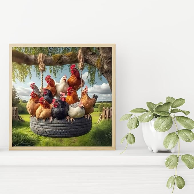Chicken Coop Diamond Art Kits for Adults, 5D Diamond Painting for Adult Beginners, DIY Full Drill Round Gem Painting Dot Art for Adults, Home Wall Decor 13.78x13.78 Inch
