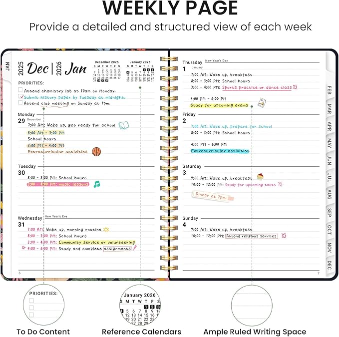2026 Planner, Weekly and Monthly Calendar Planner for Women, Jan 2026 - Dec 2026, Hardcover Planning Agenda book with Tabs, Spiral Bound, Inner Pocket, Perfect for School Office Supplies, 6.3" x 8.5" - Garden Bird