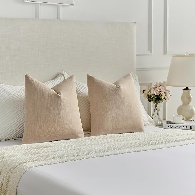FUTEI Dusky Pink Chenille Decorative Throw Pillow Covers 26x26 Inch Set of 2,Soft Cozy Faux Linen Textured Euro Pillow Shams,Farmhouse Home Decor for Couch Living Room