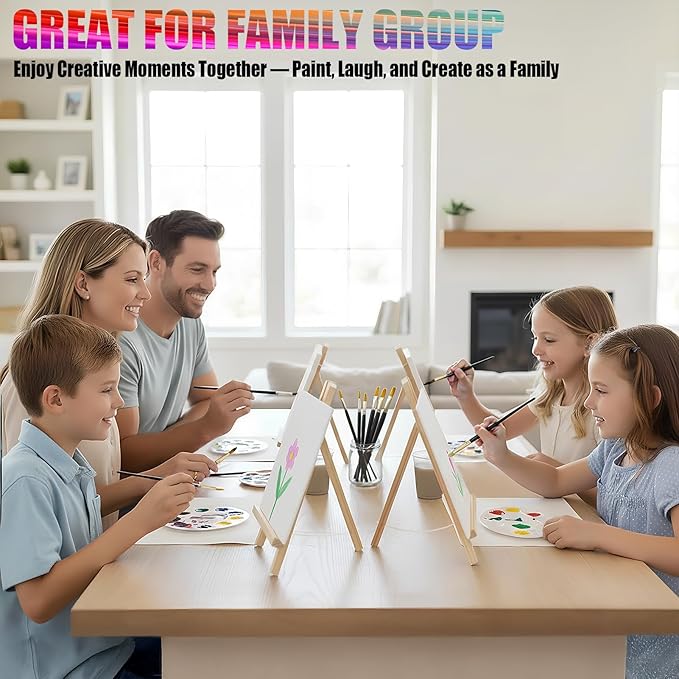 2 Pack Painting Set for Adults or Family Groups, 62 PCS Paint Sets with 2 Table Easels,24 Acrylic Paints,6 Pre-Drawn & Blank Canvases for Painting,24 Brushes,2 Pencils,2 Palettes and Painting Guides