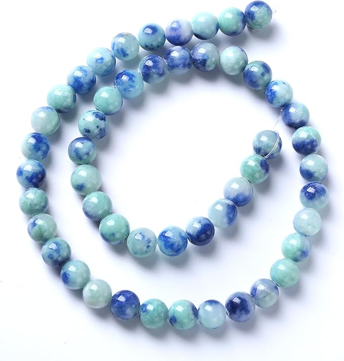 45pcs 8mm Natural Blue Green Persian Jade Stone Beads for Jewelry Making Round Loose Spacer Beads DIY Bracelets Necklaces 15" (8mm, Blue Green Jade)
