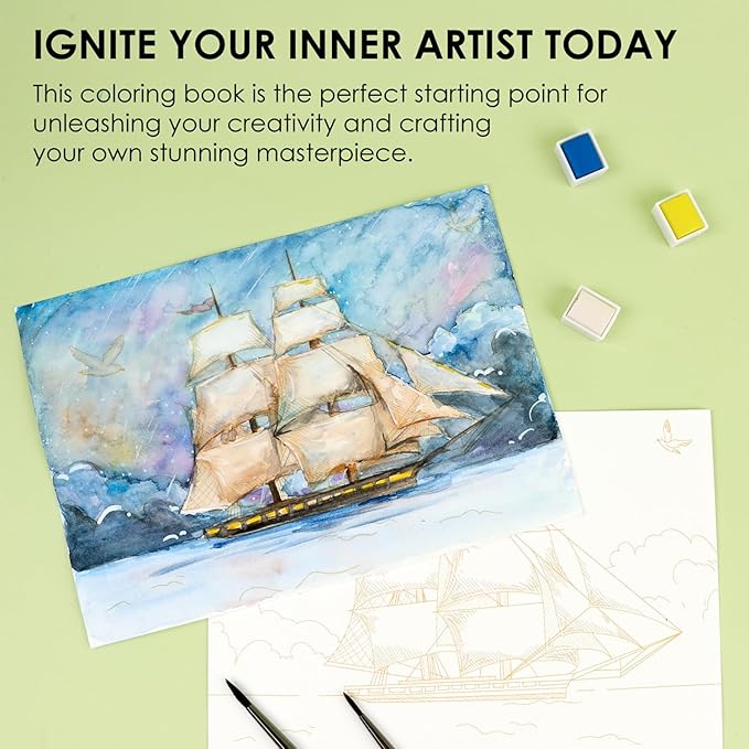 Grabie Watercolor Coloring Book, 15 Sheets A5 (8.3 x 5.8),Watercolor Book for Adults: Ignite Your Artistic Expression on 100% Cotton Paper (Land-Scape)